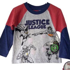 New Justice League Superhero Long Sleeve Tee removable patches Boys Toddler 18m